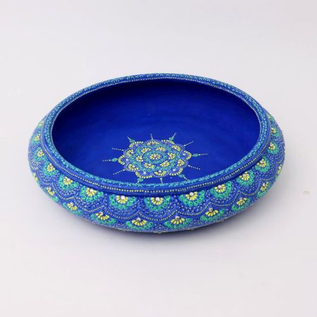 Handcrafted Blue Terracotta Urli with Golden Motifs